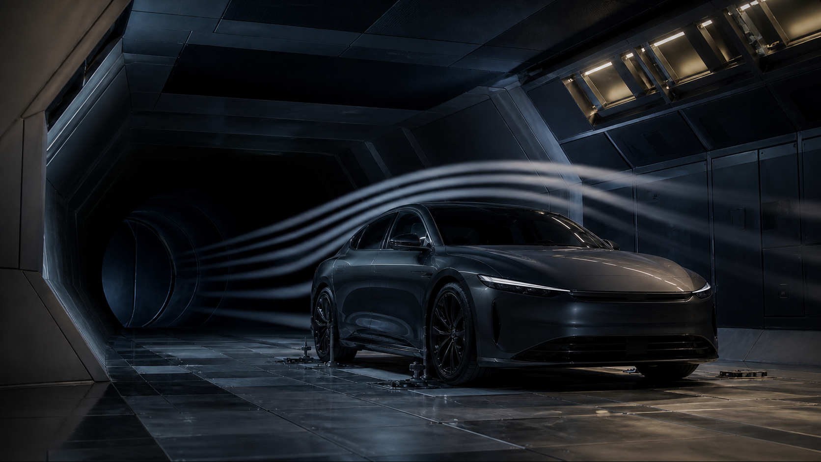 Unbranded vehicle in a modern automotive wind tunnel